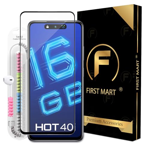 Image of FIRST MART Premium Tempered Glass for Infinix Hot 40i with Edge to Edge Coverage and Cable Protector and Easy Installation Kit, Pack of 1