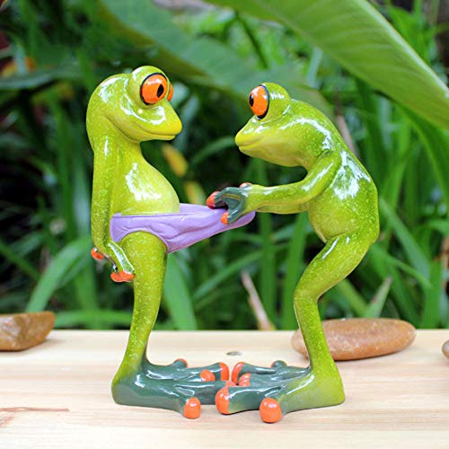 DAMEING Garden Frog Statues 3D Creative Statues Green Frog Figures Figurines, Funny & Cute Frog Statue for Home Desk Bathroom Decoration Outdoor Yard Decor Lawn Ornaments