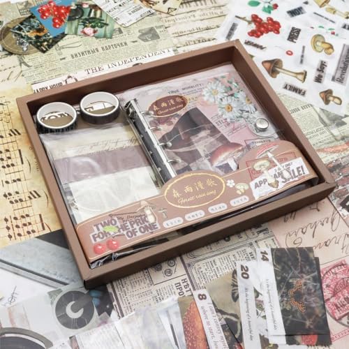 Image of Vintage Aesthetic Scrapbook Kit(346Pcs) Scrapbooking Supplies Kit with Bullet Junk Journal,Stationery,A6 Grid Notebook Journaling Gift for Girl (Post Office Brown Scrapbook)
