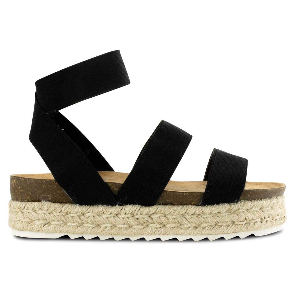 Women Casual Espadrille Slide On Platform Sandals Comfort Open Toe Ankle Elastic Strappy Studded Flatform Sandal Shoes