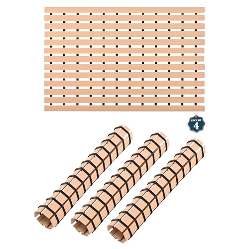 Image of Kuber Industries Pack of 4 Anti-Skid Mat for Bathroom with Rubber Base | 60x40 cm Shower Mats for Bathroom Anti Slip | Foot Mat for Preventing Slips & Falls in Wet Areas | Stripe Design - Beige