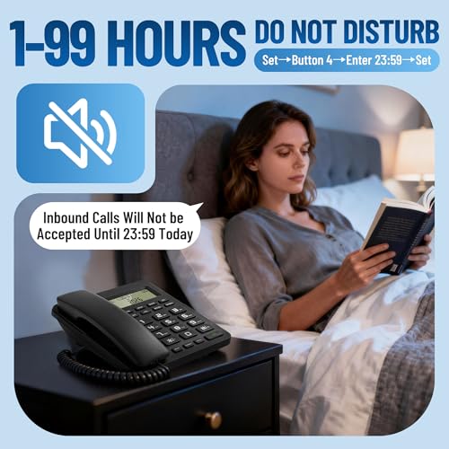 Corded Landline Phones for Home/Office, Desk Corded Telephone with Display and Adjustable Volume, Support Music on Hold, Speakerphone, DND and Calculator Function, Uvital House Phone (Black) - Image 6