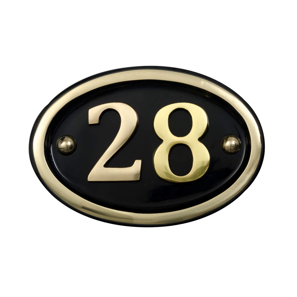 Signs & Numbers Brass Solid House Number Oval Design (No 28)