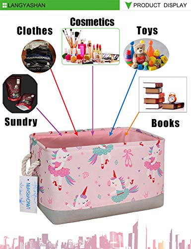 Image of Rectangular Storage Bin Collapse Canvas Fabric Cartoon Storage Basket with Handles for Organizing Home Kitchen Boys and Girls Toys Office Closet Shelf Baskets(Rec Pink Dancing Unicorn)