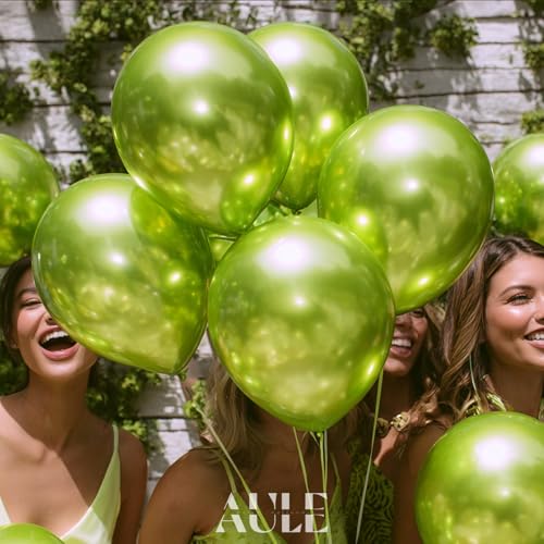 Image of AULE 50Pcs Metallic 12 Inch Lime Green Chrome Helium Shiny Thicken Balloons | Neon Light Green Balloon Latex Perfect Party Decoration for Wedding Birthday Shower Graduation Carnival