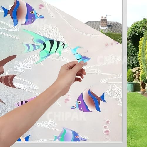 Image of CHIPAK Premium Vinyl Privacy Stained Window Glass Film (16x36 Inch) - Self-Adhesive Decorative Sticker Opaque Sheet Tint Wallpaper for Glass Cover Window, Door, Office, Home.| Anti-UV. Aquarium Fish