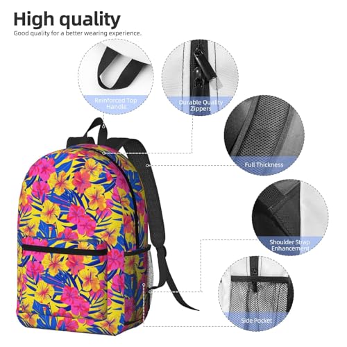 Tropical Hawaii Neon Palm Leav Fashionable Daypack 17 Inches Zippers Backpack Double Shoulder Bag for Women Men3
