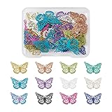 FASHEWELRY 48Pcs Stainless Steel Butterfly Charms Rainbow Filigree Butterfly Earring Charms Multicolor Filigree Metal Embellishments for DIY Jewelry Making