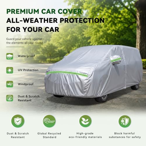 Image of AUQDD 6-Layers Premium MPV Car Cover Waterproof All Weather Weatherproof UV Sun Protection Snow Dust Storm Resistant Outdoor Exterior Custom Form-Fit Full Padded Car Cover with Straps 180 inch-198 inch K16