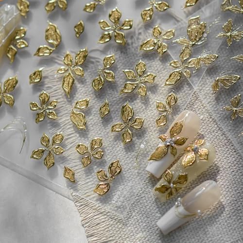 Image of Gold Flower Nail Stickers for Nails Art 5D Embossed Nail Decals with Design Golden Floral Nail Art Stickers Self Adhesive for Women Girls Manicure Charms Supply Decoration 1 Sheets