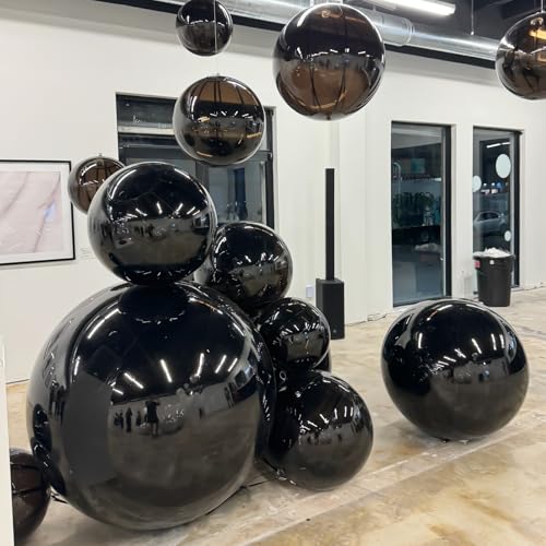 Image of 50 Inch Metallic Black Round Foil Balloons 3pcs Large Mylar Balloons | Jumbo Giant Helium 4D Ball Balloons for Birthday Party, Graduation, Wedding, Christmas, New Year, Disco Prom Party Decoration