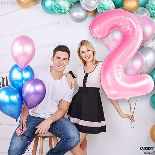 Image of Katchon, 40 Inch Pink Number 2 Balloons For 2nd Birthday Decorations