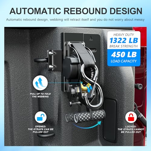 Image of SZYANG 2PCS Retractable Ratchet Straps Compatible with 2019-2026 Chevy Silverado GMC Sierra 1500 Retractable Tie Down Straps Replacement for 2019-2026 Chevy Silverado Accessories