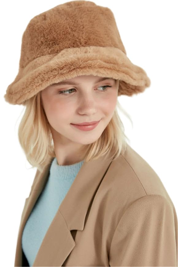 Fuzzy, Plush Bucket Hat for Youth and Teens - Great for Fall & Winter