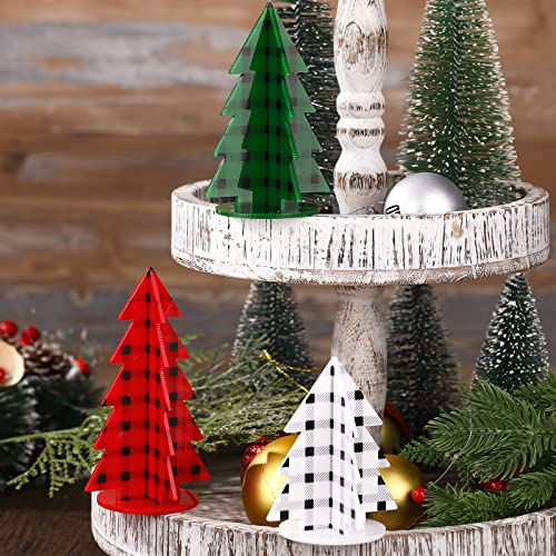 3 Pcs Acrylic Christmas Tree Tabletop Decor Xmas Buffalo Plaid Tiered Tray Decor Red Green 3D Reversible Rustic Xmas Tree Table Centerpieces For Christmas Holiday Party Diy Craft Decorations #TOP6