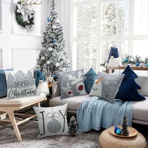 Image of PSDWETS Christmas Pillow Covers 18x18 Set of 4 Christmas Decorations Snowman Deer Tree Winter Holiday Decor Throw Cushion Case for Home Couch