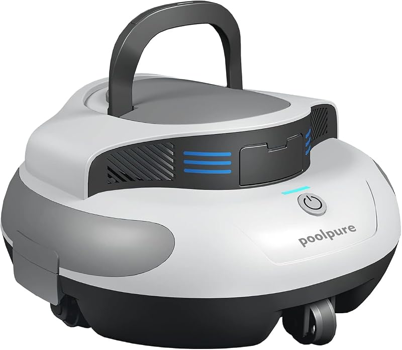 Robot aspirator de piscină fără fir POOLPURE 5000 mAh cu motor dublu, afișaj LED, parcare automată, IPX8, pentru piscine plate de până la 90 m2