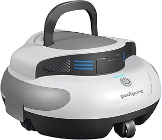 POOLPURE Robot de Piscina, 5000 mAh-100min, Autoestacionamiento, Doble Motor, Indicadores LED, Impermeable IPX8, Robot Piscina limpiafondos, Aspirador Piscinas 90m²
