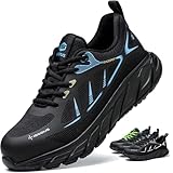 ISOOUS Zapatos de Seguridad Hombre Mujer Calzado de Seguridad Ligero Antideslizante Zapatos de Trabajo Comodo con Punta de Acero Transpirable Azul 41