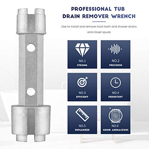Tub Drain Wrench Tub Dual Ended Drain Wrench Drain Remover Tool Zinc Alloy Wrench for Bathroom and Bathhouse