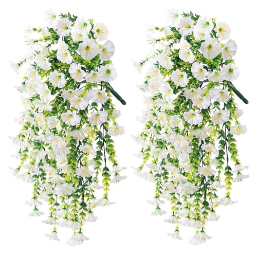 2 Pack Artificial Hanging Petunia Silk Flowers, Artificial Petunia Hanging Petunia Plants for Outdoor Home Decoration, Garden, Artificial Balcony Plants (E)