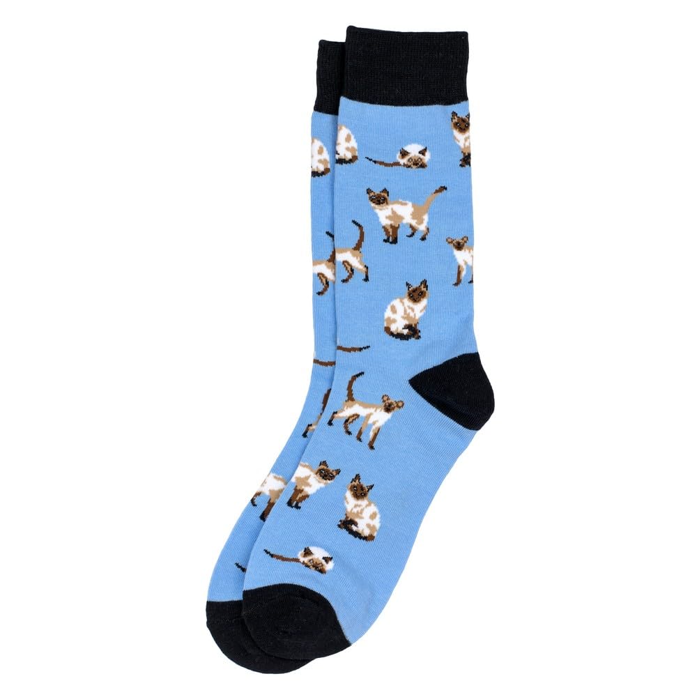 Joe Cool Unisex Blue Mens Cotton Blend Socks With Siamese Cat Motif In