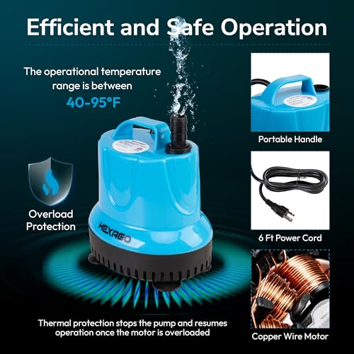 Image of Hexago 580GPH Submersible Water Fountain Pump, 60W Small Sump Pump with 9FT High Lift, Aquarium Pumps for Outdoor Pond, Hydroponic, Statuary, Waterfall, Aquarium, Fish Tank