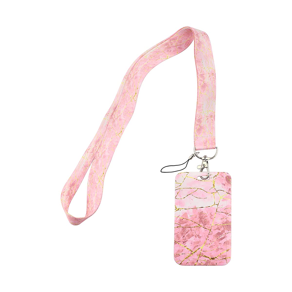 Lanyard with Hard Card Case Marble Grain Name Badges ID Card Badge Holder Neck Strap Card Case(Pink)