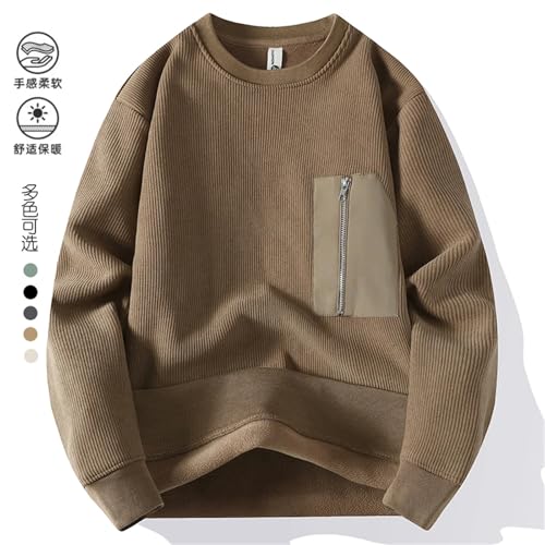 Men’S Knit Pullover Sweater Zipper Pocket Design Round Neck Long Sleeve Slip-On Casual Striped Knitted Jumper Tops3