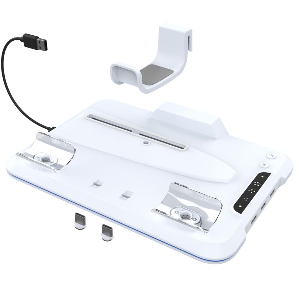 Generico Supporto e stazione di raffreddamento con controller a LED RGB Stazione di ricarica console per PS5 Slim Base di raffreddamento multifunzionale con gancio per cuffie
