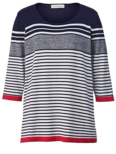 Janet & Joyce Damen Feinstrick Pullover mit 3/4-Ärmel Gestreift Cover