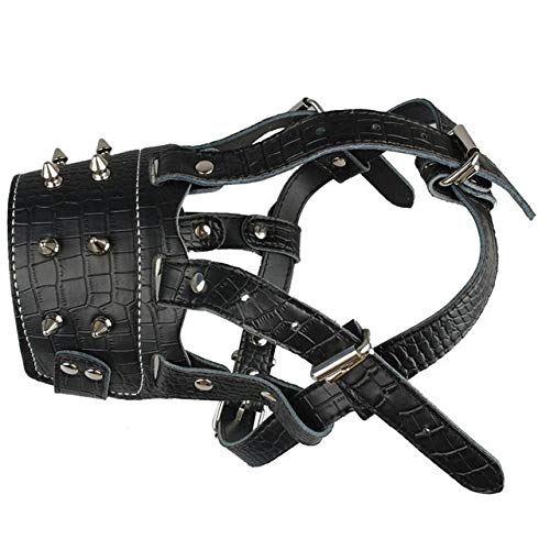 Muselière en cuir pour chien L noir avec clous élégants pour moyen et grand chien