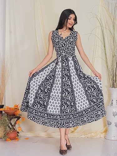 Image of Arihant Collection Rajasthani Traditional Cotton Jaipuri Printed Long Floral Midi Maxi Gown Dress
