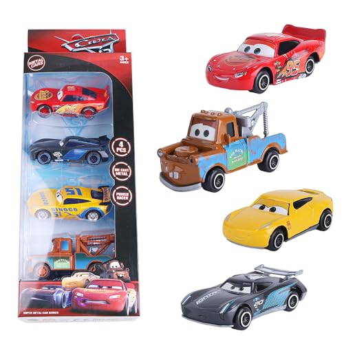 KQWVZ Coches Cars, 4 Piezas Mini Coches de Juguete, Coches de Juguete Metalicos, Mini Coches de Carreras, Vehículos Pequeños, Mini Tire hacia Atrás el Coche, para Niños y Niñas Mayores de 3 años
