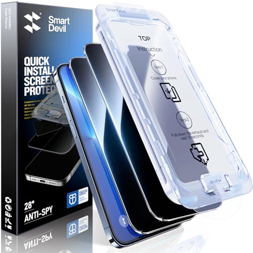 Image of SMARTDEVIL 2 Pack Privacy Screen Protector for iPhone 17e /16e /14 /13 /13 Pro, 28 Anti-Spy 9H Tempered Glass, Impact & Scratch Resistant, Auto Dust & Bubble-Free Install Frame, Case-Friendly