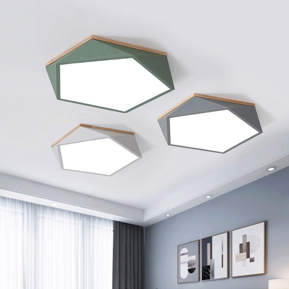 Geometryczna zielona lampa sufitowa makaronik wpuszczana lampa sufitowa LED o zmiennej intensywności abażur drewniane krawędzie dekoracja korytarza energooszczędne lampy do sypialni