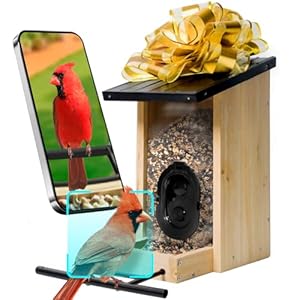 ABRCT Smart AI Bird Feeder with Camera Solar Powered, Fine Wood Camera Bird Feeder Outdoors, 10000+ Bird Species Identify&Auto Capture, CCPA Data Protection, Ideal Gift for Bird Lovers(Metal Top)