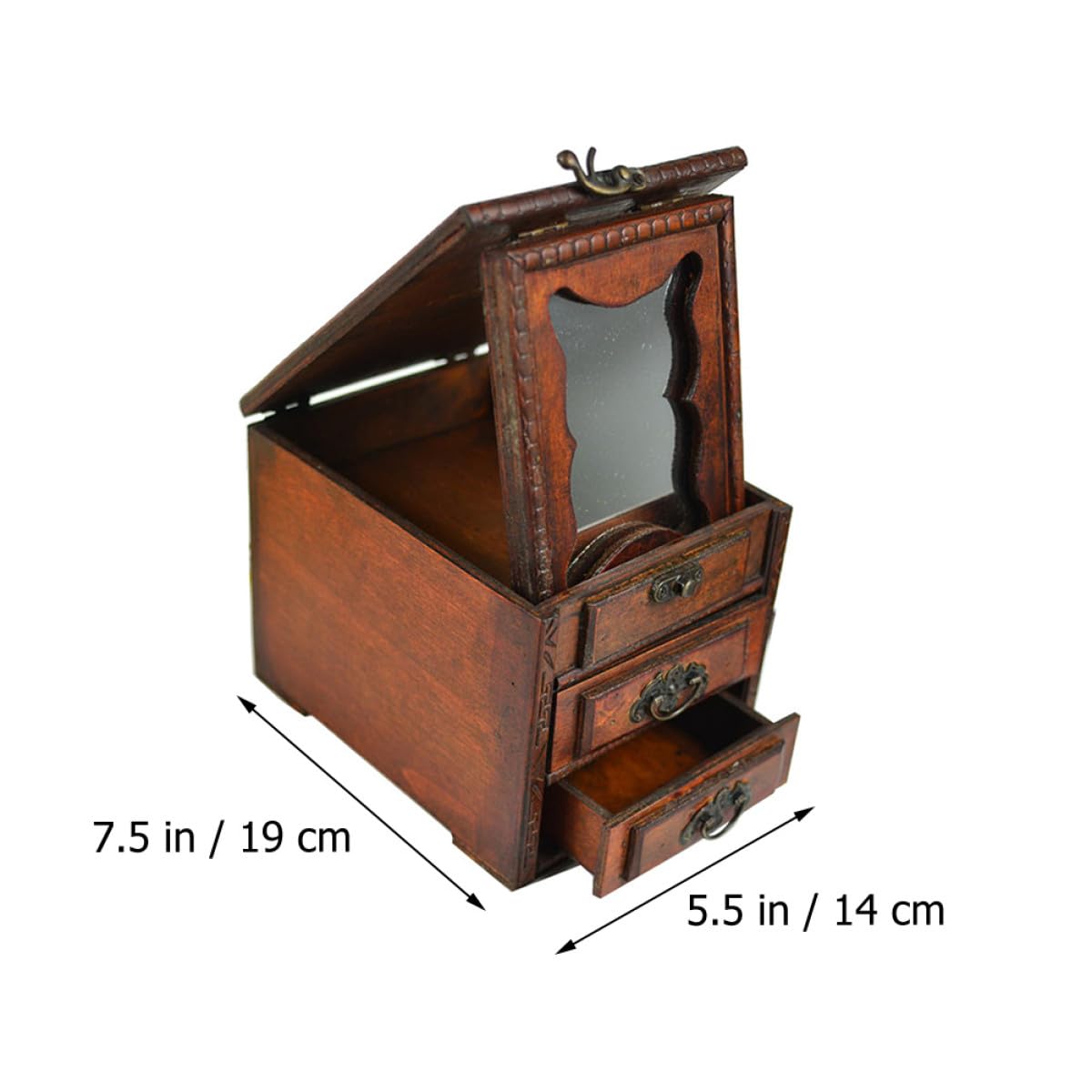 Portagioie Cinese Vintage in Legno con Specchio, Atmosfera Natalizia