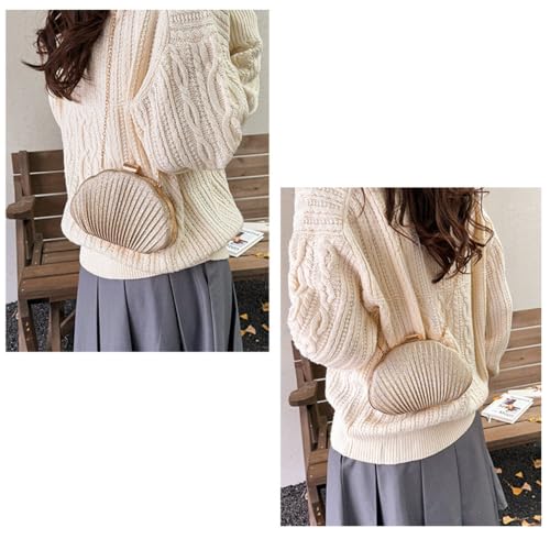 Image of Glitter Seashell Evening Clutch Purse Mini Chain Crossbody Bag Pu Leather Shell Pearl Shoulder Bag