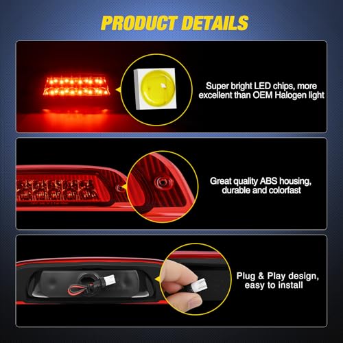 Image of Nilight Third Brake Light Tail High Mount 3rd Stop Lights Red Lens Compatible with Jeep Liberty 2002 2003 2004 2005 2006 2007 Van SUV Rear Center Cab Lamp