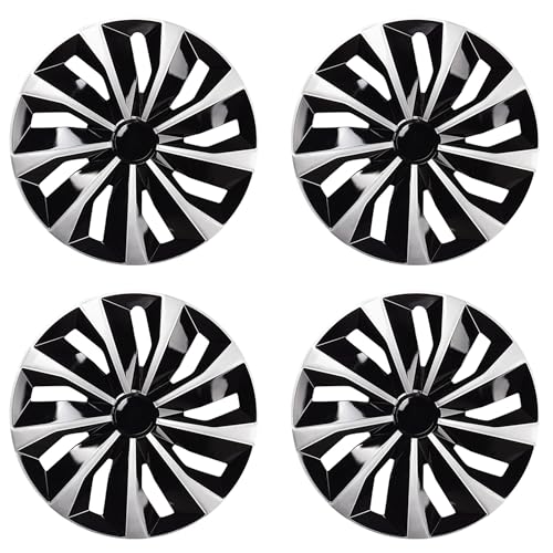 Image of Blade Bright Black with Silver Hubcap Wheel Cover Replacement Kit 15 inch Hub Caps Wheel Rim Cover Car Exterior Accessories Pack of 4, 15 Inches