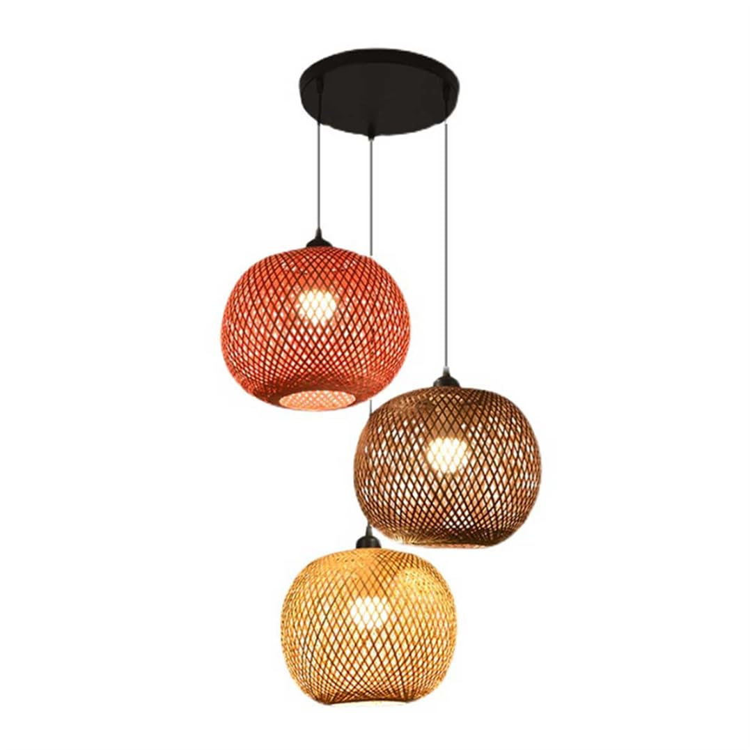 CWVYKNP 3 Ways Zen Style Dining Room Pendant Light Fixture Farmhouse Foyer Globe Lamp Shade Rustic Rattan Chandelier Light in Red Brown Natural 3 Color