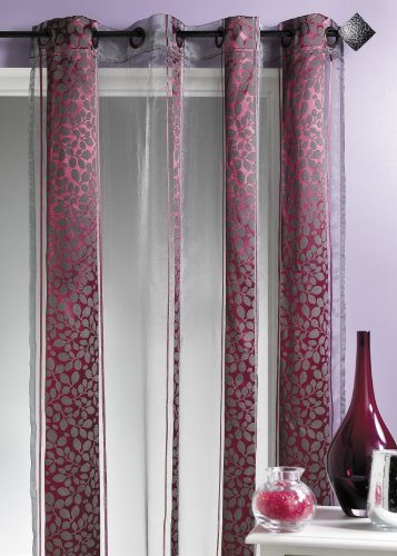Voilage organza jacquard motif feuillage organza prune 260.00 x 140.00