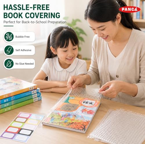 Image of PANCA 30 Pcs(3 Different Sizes -10 Each) Self Adhesive Book Cover Transparent Protective Sticker for School Notebooks Waterproof Book Covers Roll Plastic Sheets (Set of 60)