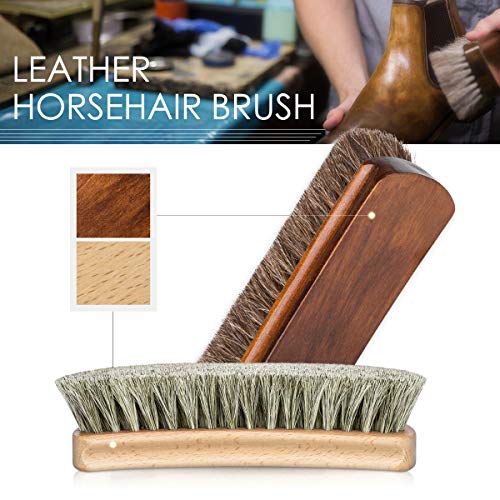 6.7" Horsehair Shoe Shine Brushes with Horse Hair Bristle for Boots Shoes 2 Pack
