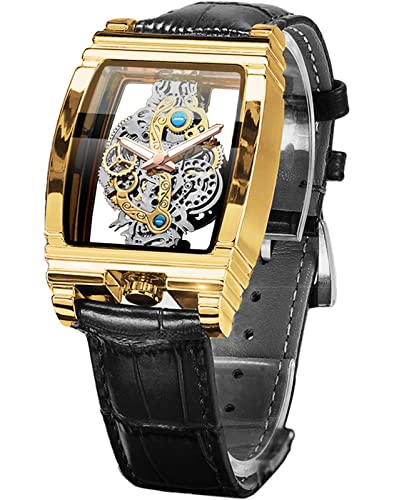Buy FORSINING Men's Luxury Hollow Skeleton Watch Black Gold - Image 2