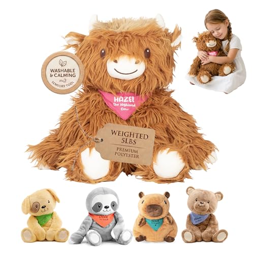 Image of Lilly's Love Weighted Stuffed Animals for Adults & Kids - 5lb Highland Cow Plush for Anxiety, ADHD & Sensory | Machine Washable Weighted Stuffed Animal w /Removable Insert | Hazel The Highland Cow