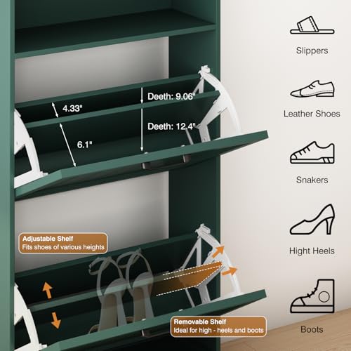 Image of 24 inch W Hidden Shoe Storage Cabinet with 2 Flip Drawers & Open Storage