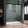 ELEGANT Semi-Frameless Sliding Shower Door 60 in. W x 72 in. H, Bathroom Sliding Door with 1/4'' Clear Glass, Black Hardware Double Sliding Glass Shower Enclosure
