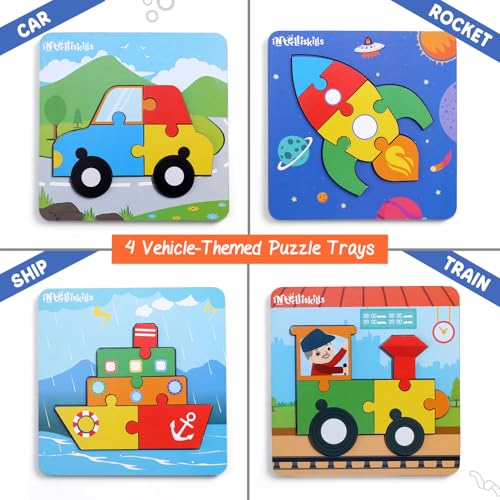 Image of Intelliskills 3D Pick N Fix Vehicles Wooden Jigsaw Puzzle for Kids, Set of 4, 24 Pcs,Transport Theme Puzzle for 3+ Years Girls & Boys,Safe Rounded Edges & Chunky Pieces,Ideal for Gifting,BIS Certified